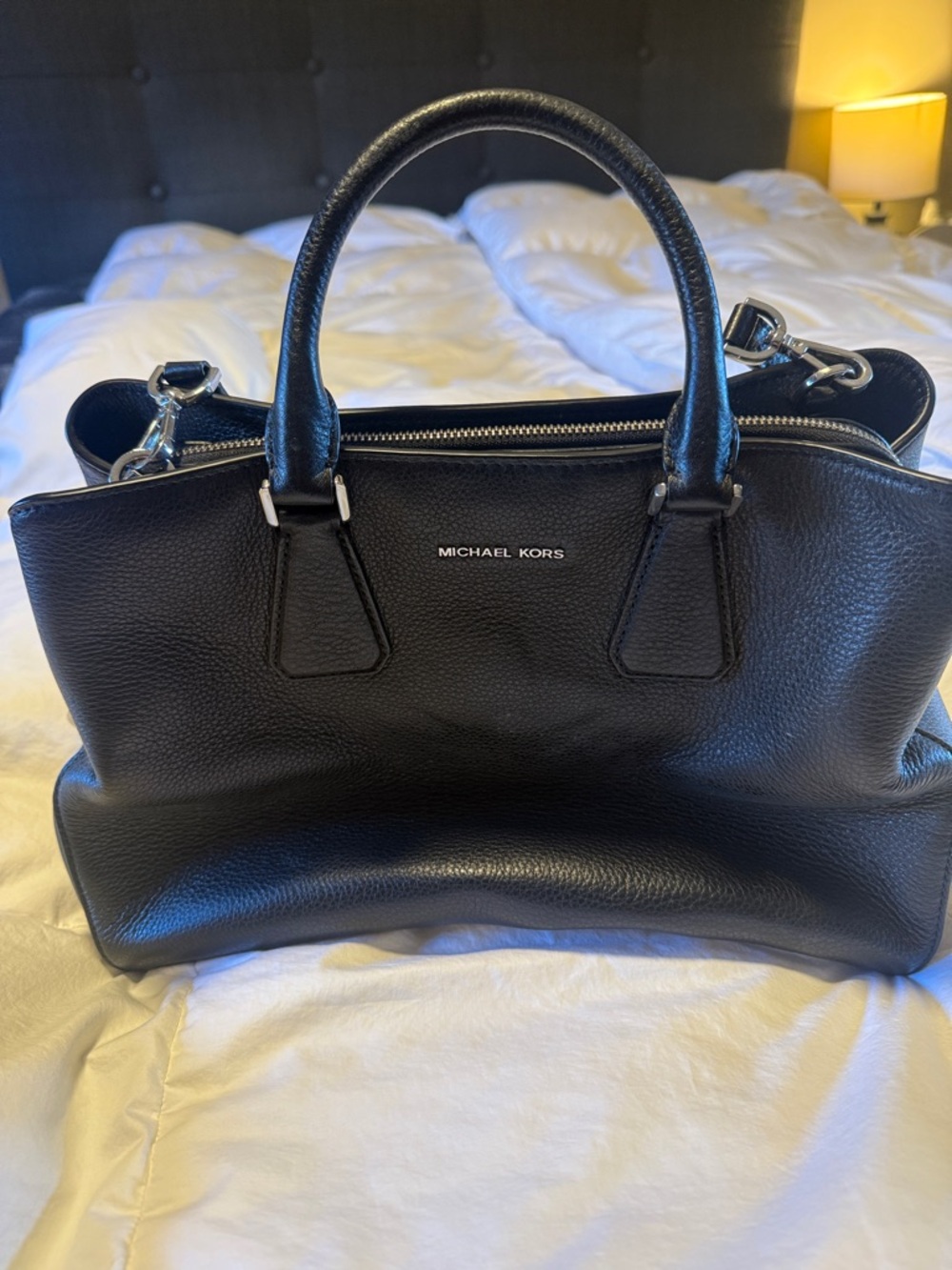 Michael Kors Black Leather Zip-Top Tote